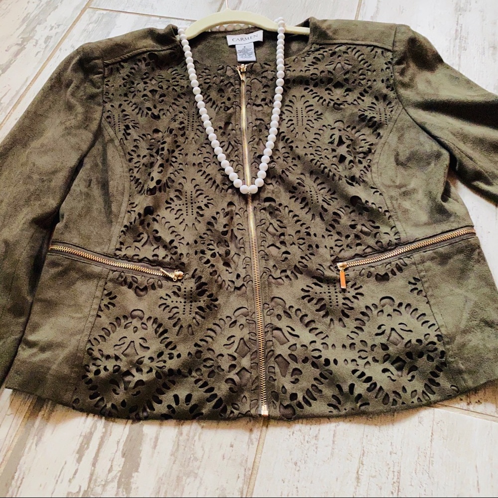 {SALE} Carmen Marc Valvo Zip Up Motto Jacket. - Picture 8 of 8
